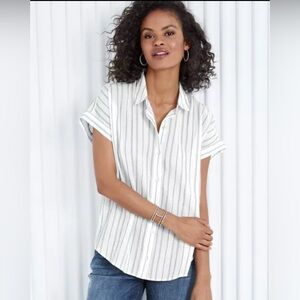 Eileen Fisher White and Gray Striped Top